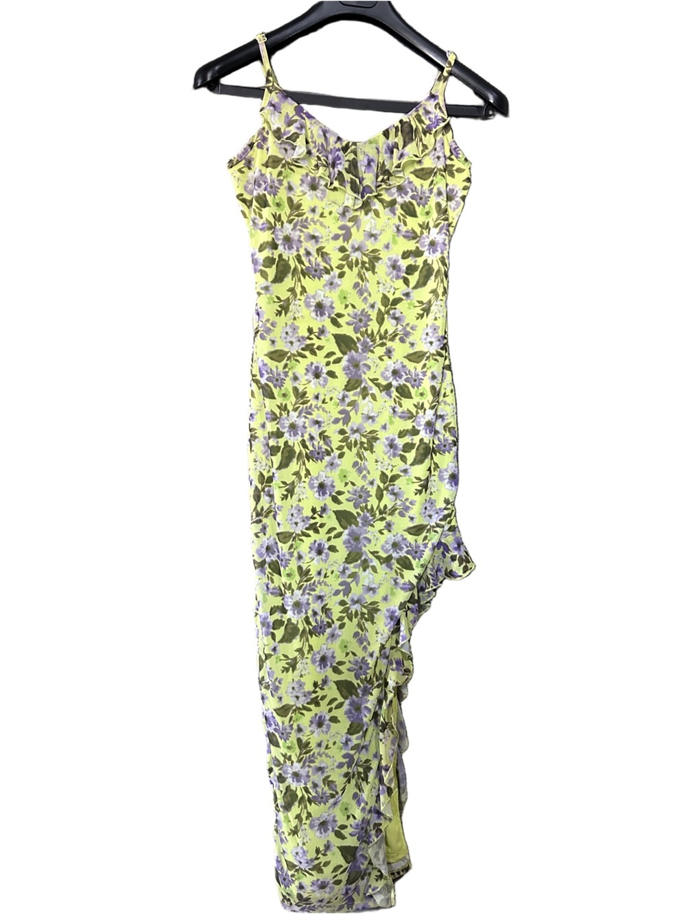 Almost Famous Neon Lime & Lavender Floral Slip dress Size M